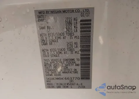 2017 Nissan Pathfinder Platinum z USA, uszkodzony, nr VIN 5N1DR2MM0HC663770